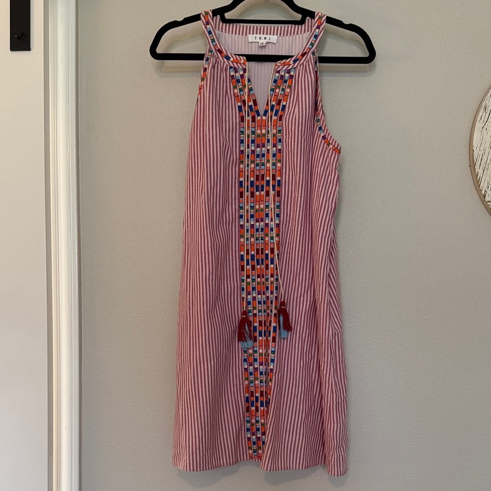 THML Red and Multicolor Striped Midi Dress